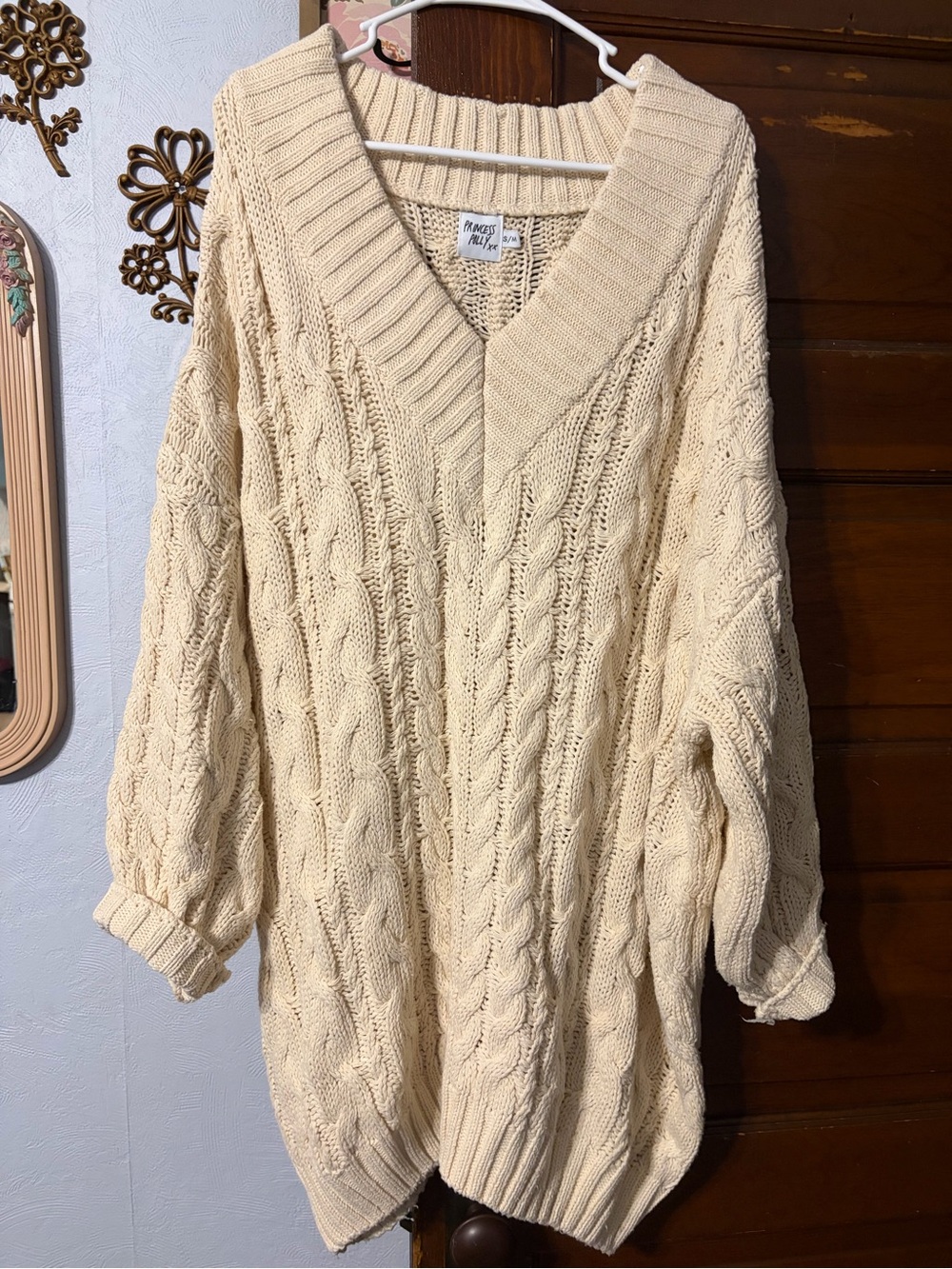 Cozy Cream Cable Knit V-Neck Sweater dress
